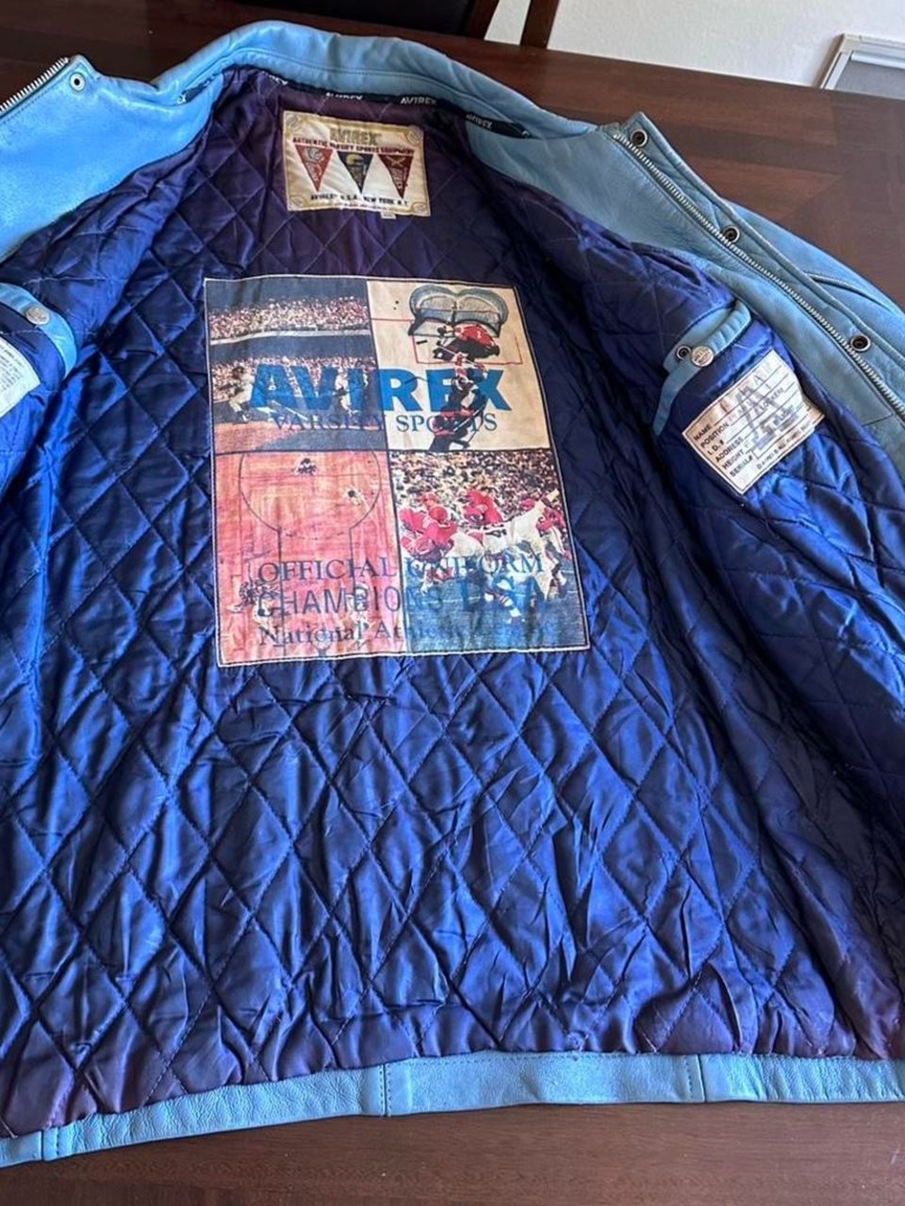 Vintage Avirex Varsity Leather Jacket Blue Heavyweight Men’s 3XL - Picture 7 of 8